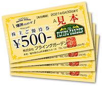 ①自社株主ご優待券(500円) または ②自社商品