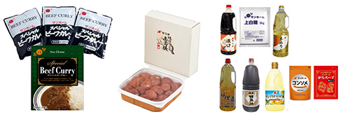 ①スペシャルビーフカレー詰合せセット ②紀州南高梅干し ③自社商品セット