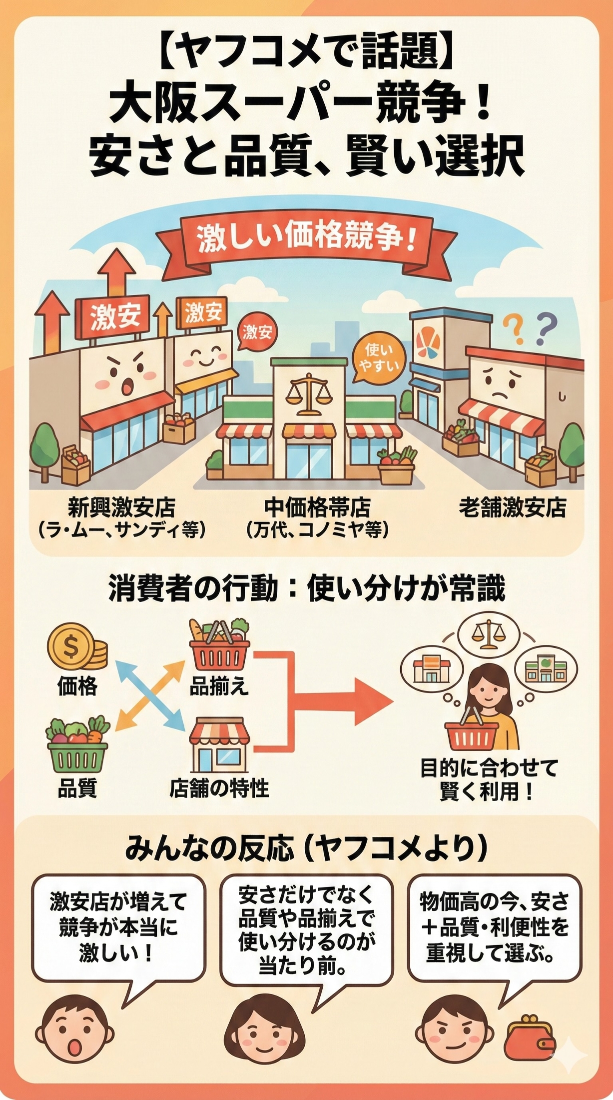 ヤフコメで話題】「大阪のスーパーは価格競争が激しい」「安さだけでなく品質や特性も重視」 - 大阪のスーパー業界の現状に注目(THE PAGE) -  Yahoo!ファイナンス