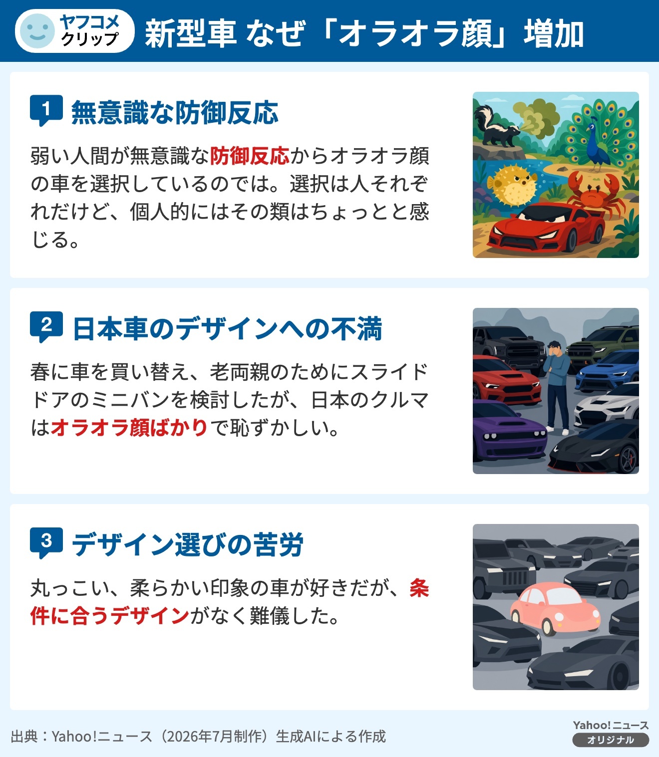 【図解】新型車 なぜ「オラオラ顔」増加(ヤフコメクリップ)