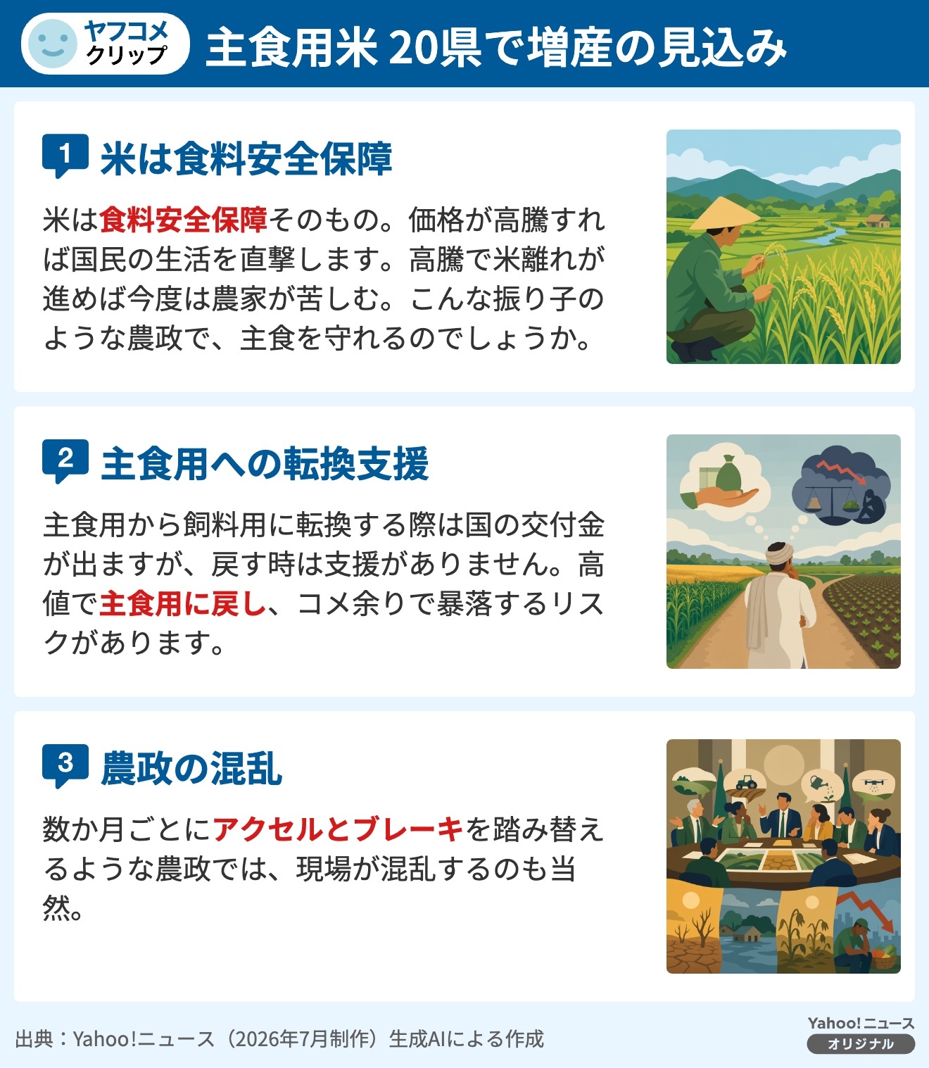 主食用米 20県で増産の見込み