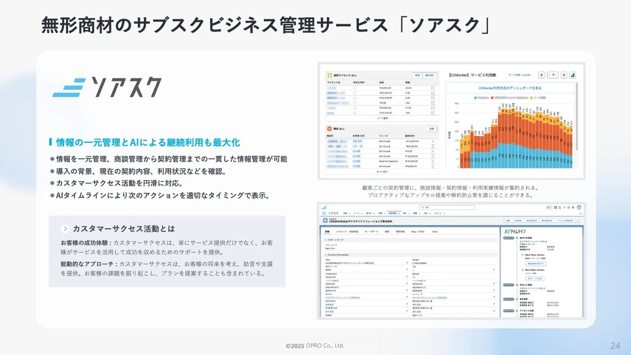 無形商材のサブスクビジネス管理サービス「ソアスク」