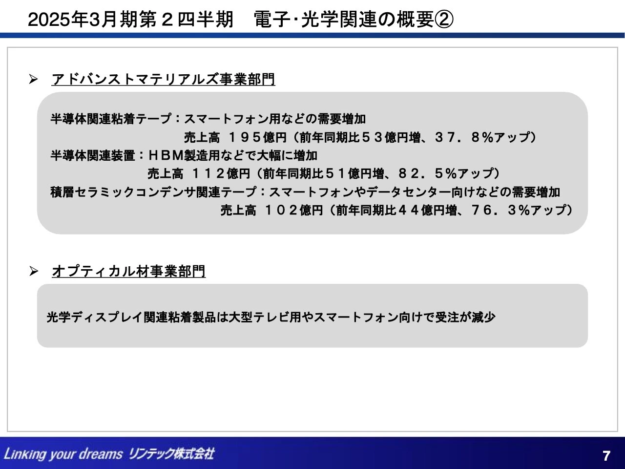2025年3月期第2四半期 電子・光学関連の概要②