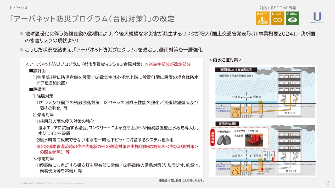 「アーバネット防災プログラム（台風対策）」の改定