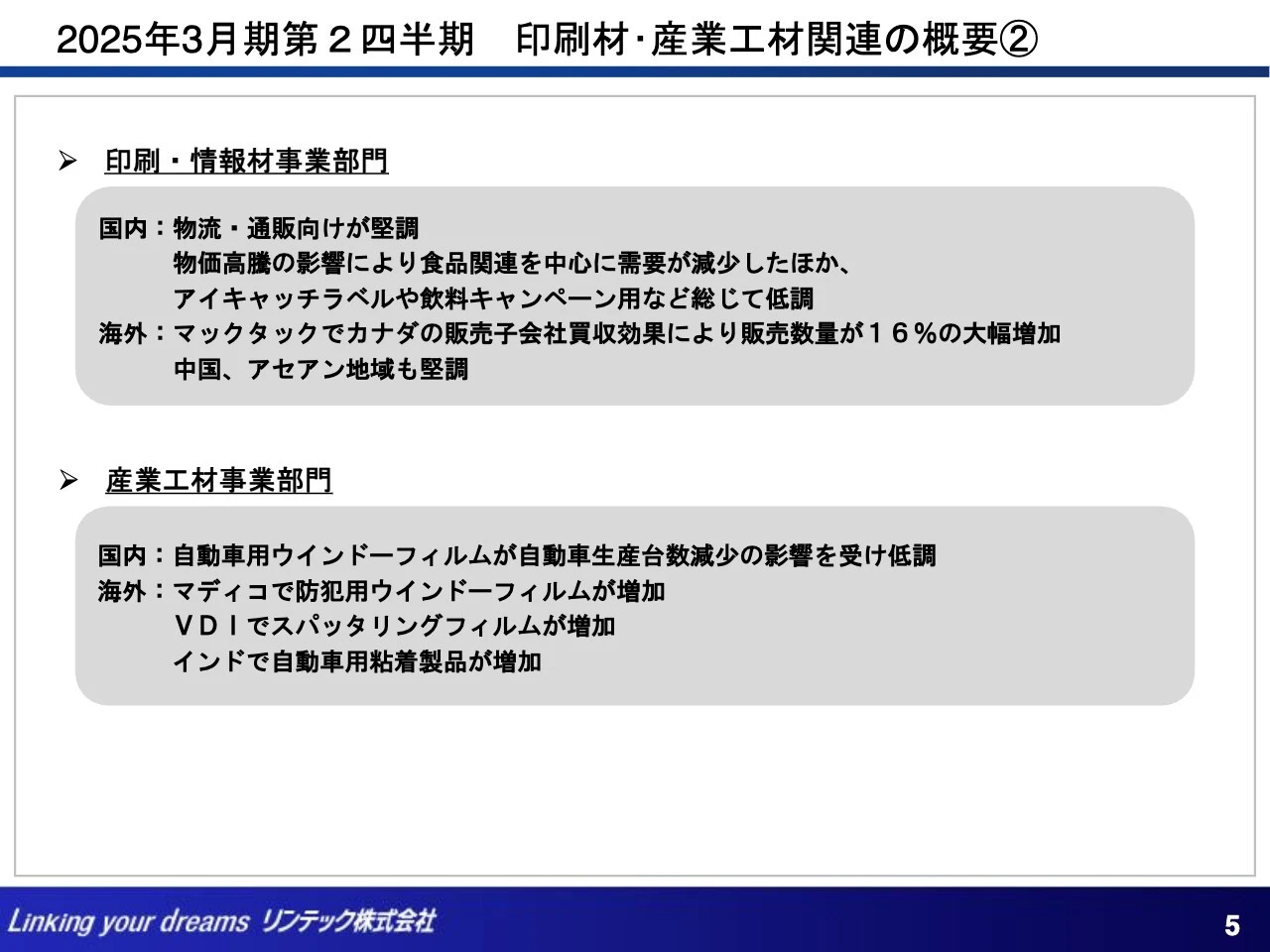 2025年3月期第2四半期 印刷材・産業工材関連の概要②