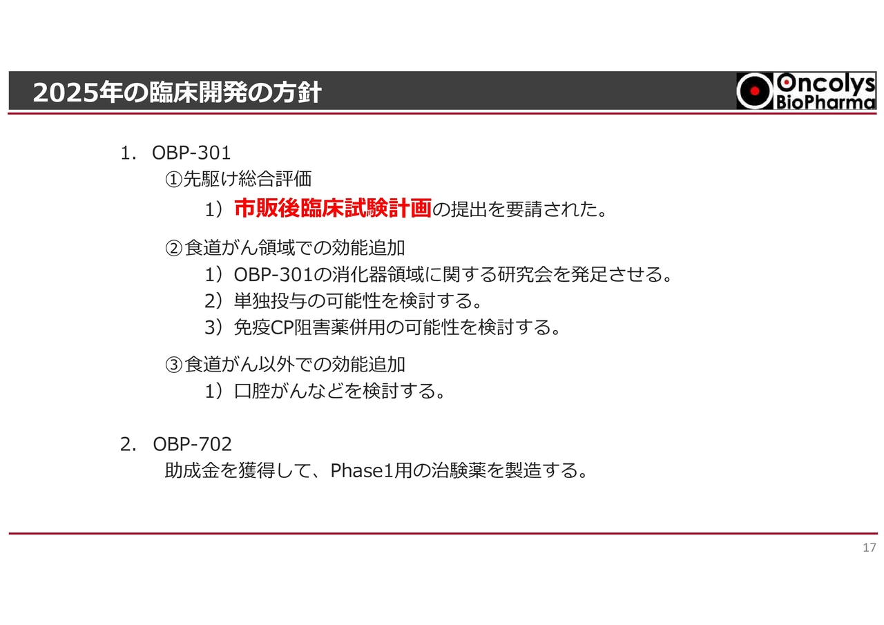 2025年の臨床開発の方針