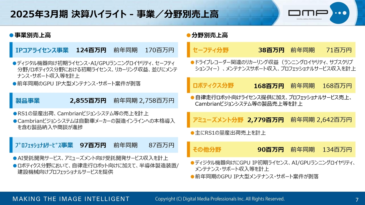 2025年3月期 決算ハイライト - 事業／分野別売上高